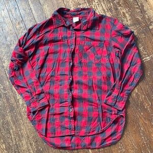 Faded Glory Women’s Red & Black Plaid Shirt Top size SM